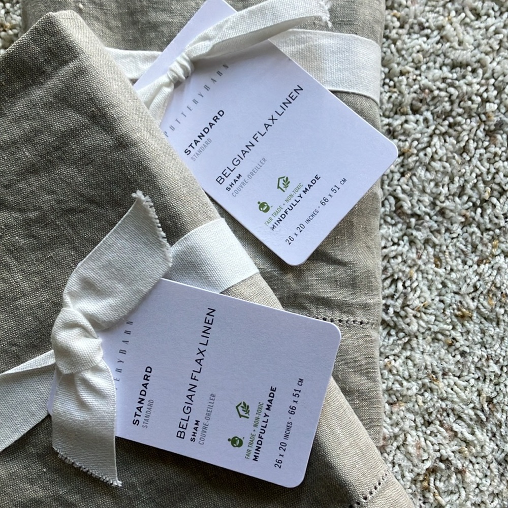 NWT Pottery Barn Full Queen Belgian Flax Linen Hemstitch Duvet /2 Standard Shams - Picture 5 of 9